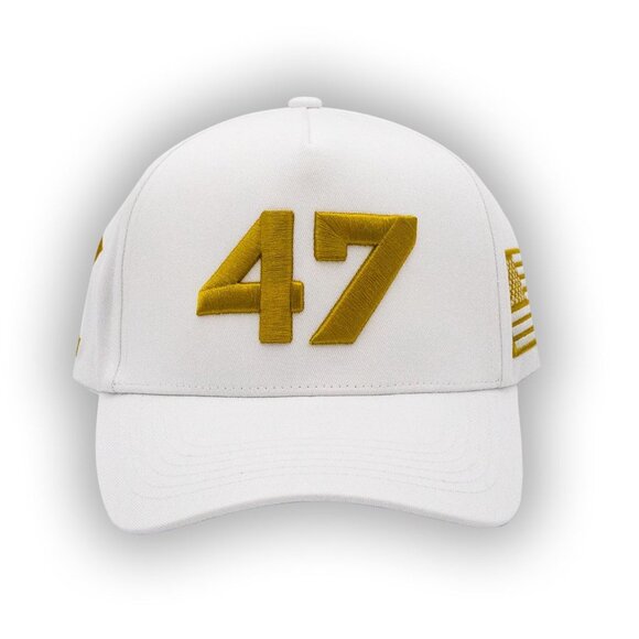 NEW DONALD TRUMP PRESIDENT HAT ONE SIZE ADULT WHITE "47" WITH AMERICAN FLAG SIDE - Picture 2 of 5